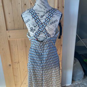 Wow & Flutter Art Deco Print A-line mini jumper w/pockets Large